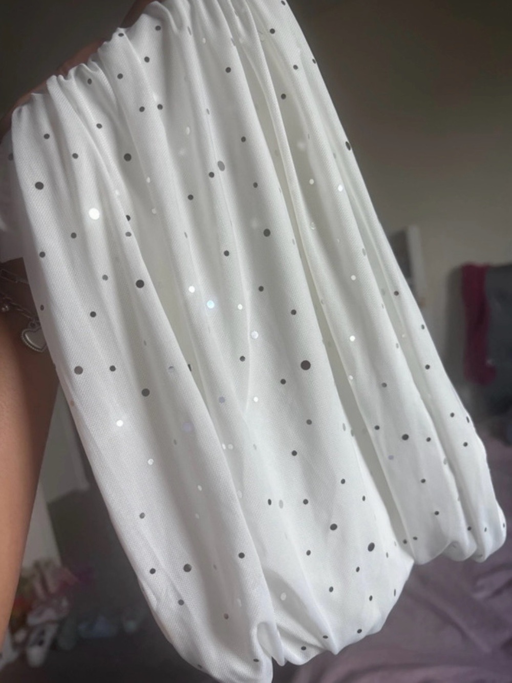 SHEIN White Polka Dot Bubble Hem Skirt
